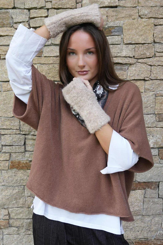 Boucle Fingerless Gloves Oatmeal Melange 